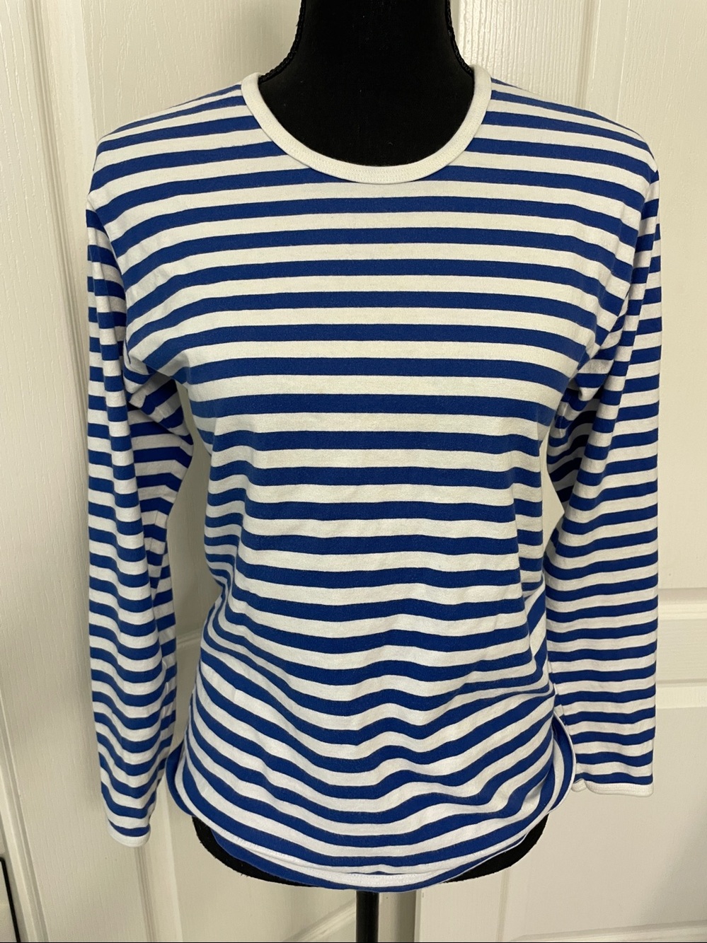 Marimekko Mari Top S white/blue preppy nautical cotton breton slim fit - Picture 6 of 10